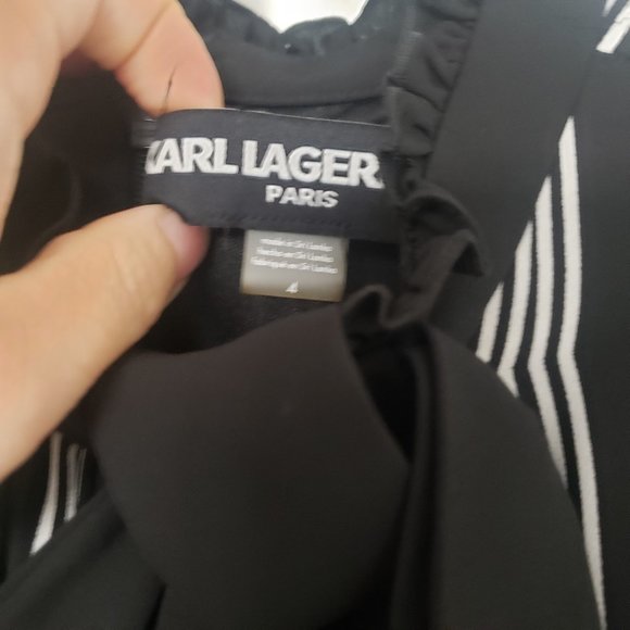 [NEW] Karl Lagerfeld Paris Striped Chiffon Dress/Bow Neck/Black Dress (Size 4) - Picture 8 of 11